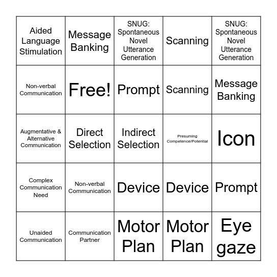 AAC Essentials Bingo Card