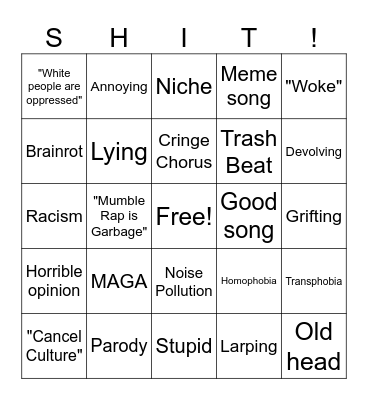 worst songs bingo Card