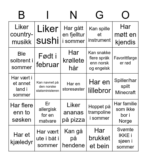 Bli kjent-BINGO Card