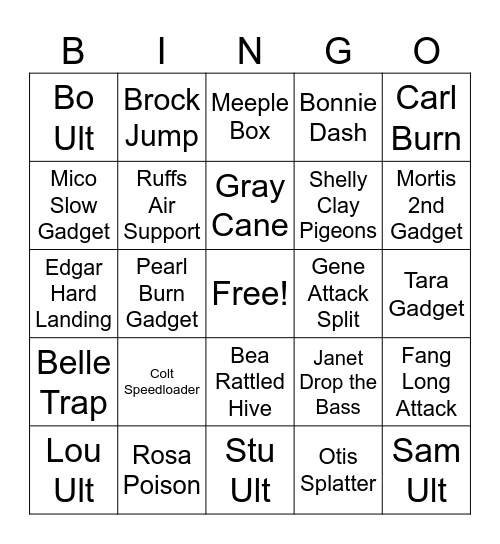 Brawl Stars Kills Bingo Card