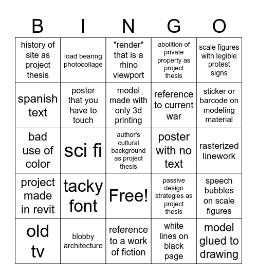 5th Year Bingo Card