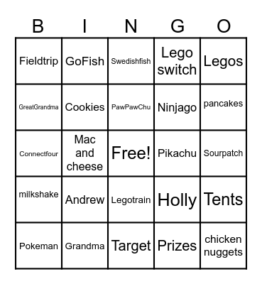 Camp Grandma and PawPaw Bingo Card