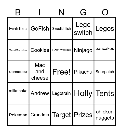 Camp Grandma and PawPaw Bingo Card