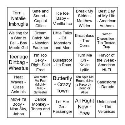 One Hit Wonders Bingo Card