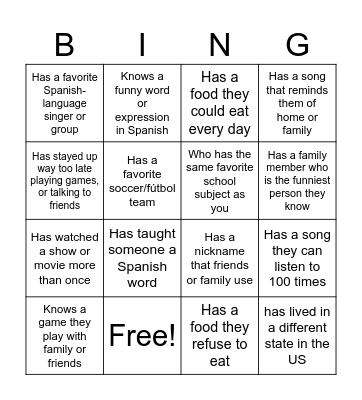 Find Someone Who- Meet your Classmates Bingo Card