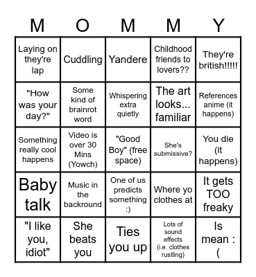 Mommy asmr Bingo Card
