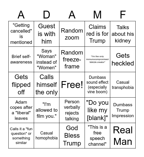 Adam Francisco Bingo Card