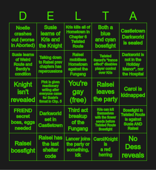 Deltarune Chapter 6 Bingo Card Bingo Card