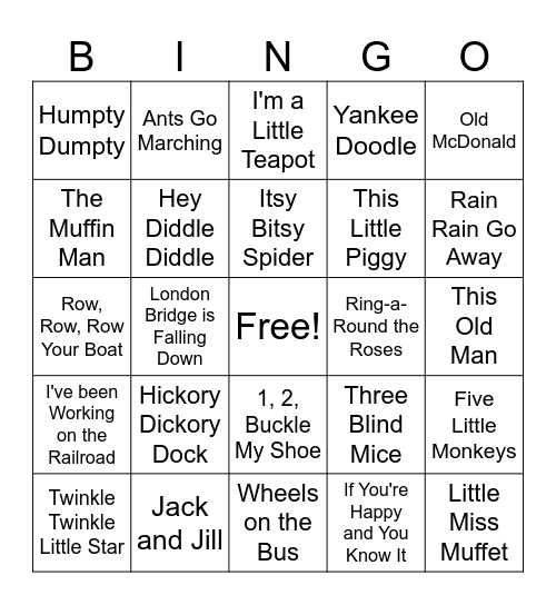 Nursery Rhymes Bingo Card