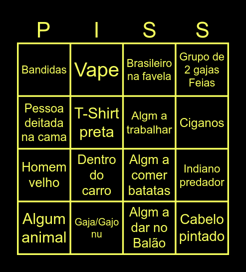 Bingo da PISSA Bingo Card