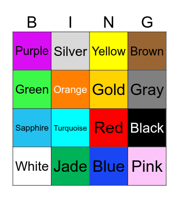 Colors Bingo Card