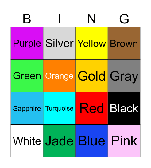 Colors Bingo Card