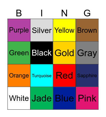 Colors Bingo Card