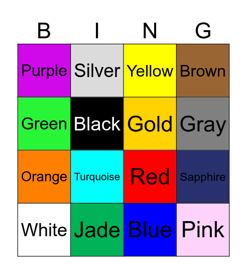 Colors Bingo Card