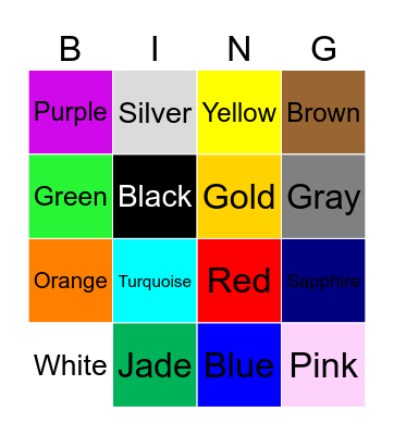 Colors Name Bingo Card
