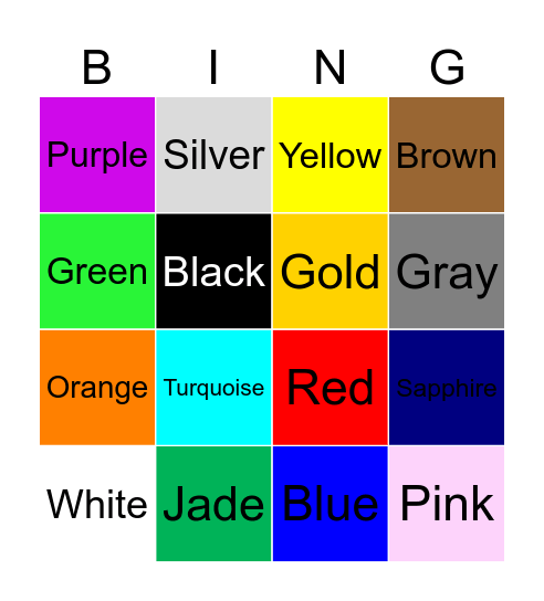 Colors Name Bingo Card