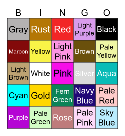 YA Book Cover Color Bingo! Bingo Card