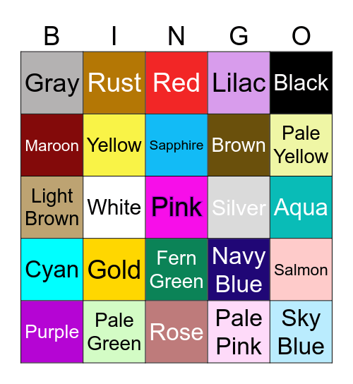 YA Book Cover Color Bingo! Bingo Card