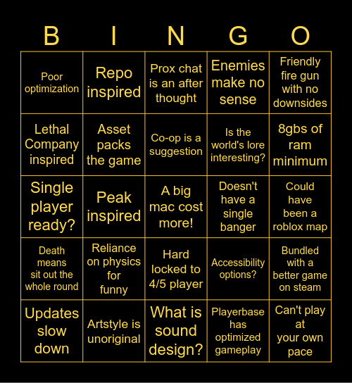 Friendslop Bingo Card