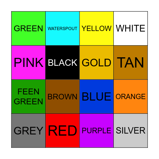 Color Bingo Card