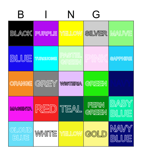 COLOURS NAME Bingo Card