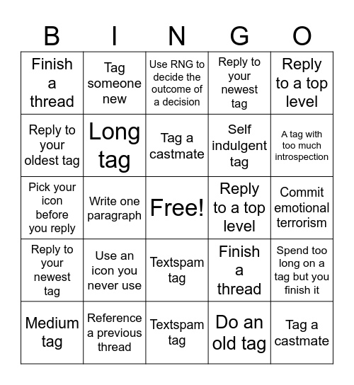Tag Bingo Card