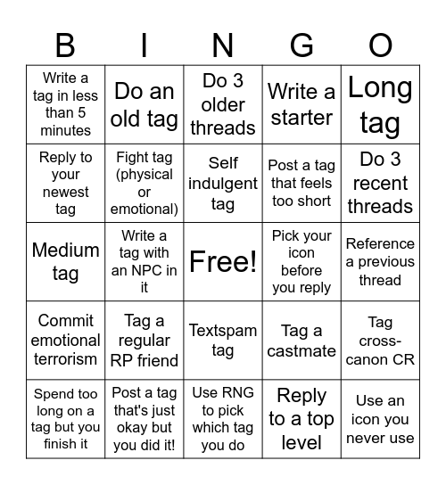 tag bingo Card