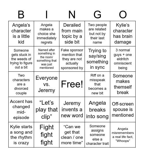 BINGOAOAOAOA Bingo Card