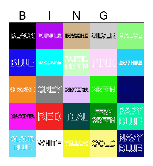 COLOURS NAME Bingo Card