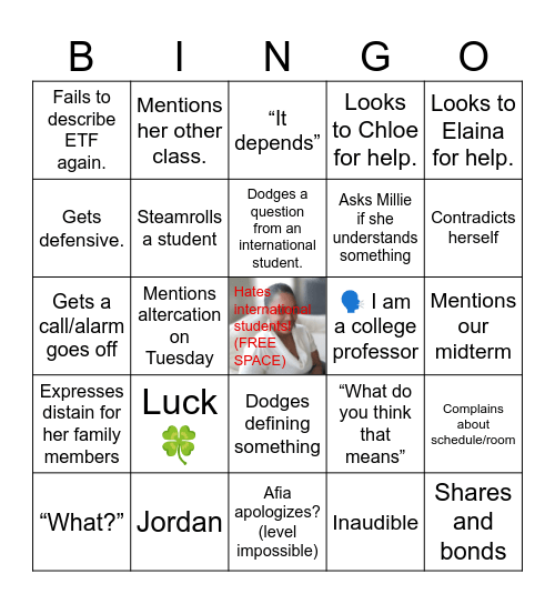 Afia’s Evil Finance Class Bingo Card