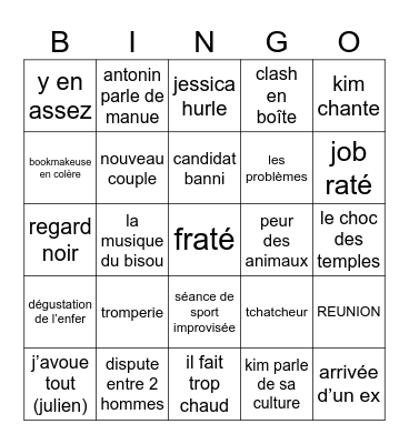 bingo des marseillais en thaïlande Bingo Card