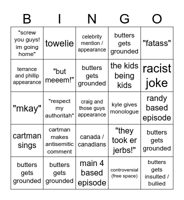south park bingo Card