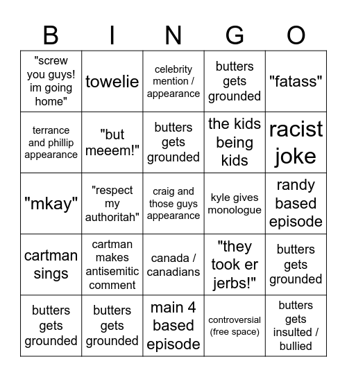 south park bingo Card