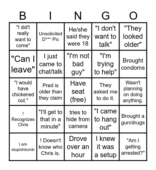 Chris Hansen (Takedown) Bingo Card
