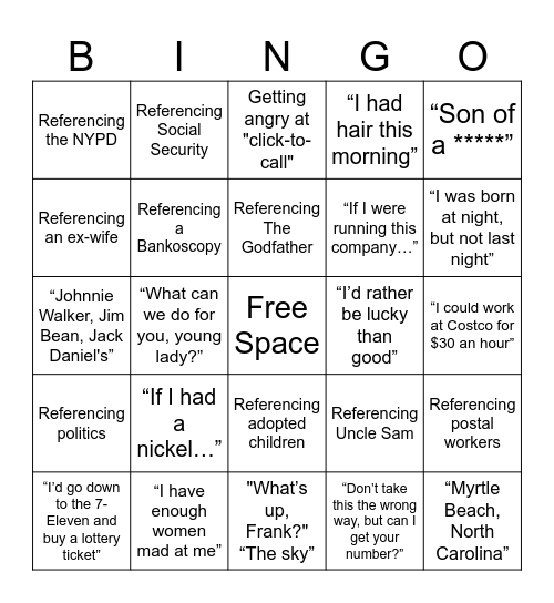 FRANK BINGO Card