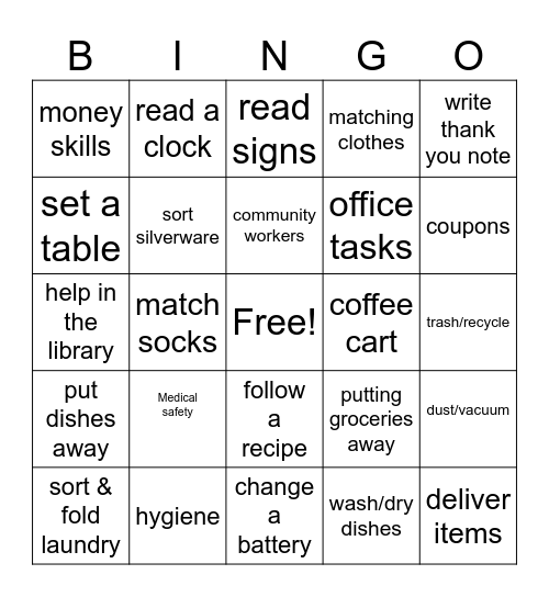 LIFE SKILLS BINGO Card
