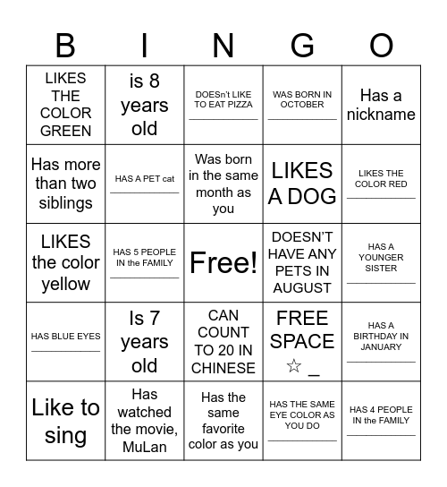 Find Someone Who Bingo Card