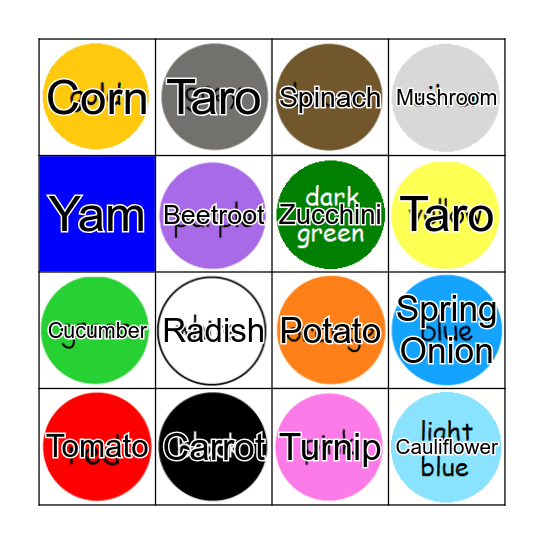COLOURS NAME Bingo Card