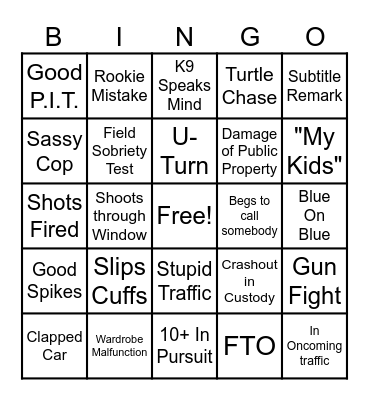 Police Chase Bingo Card