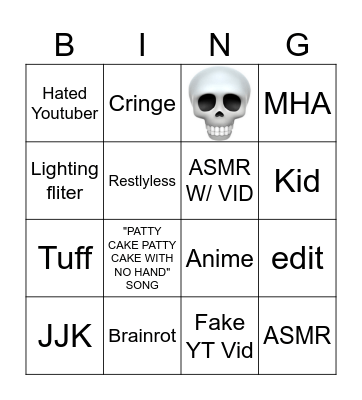YouTube bingo Card
