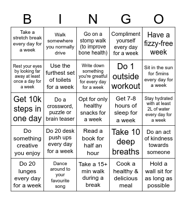 September Movement Bingo Challenge Bingo Card