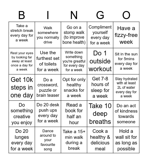 September Movement Bingo Challenge Bingo Card