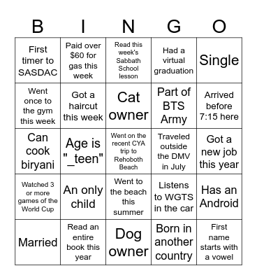 DWELL Bingo Card
