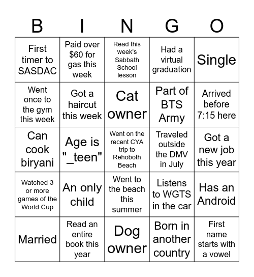 DWELL Bingo Card