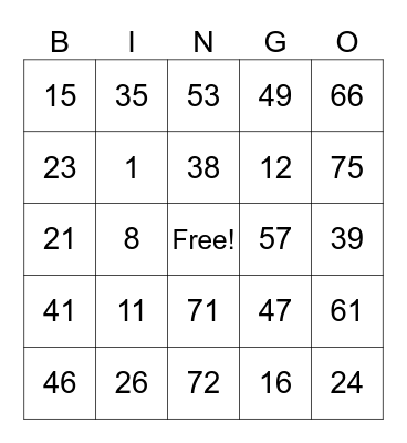 Untitled Bingo Card