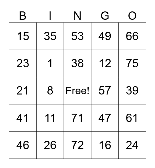 Untitled Bingo Card