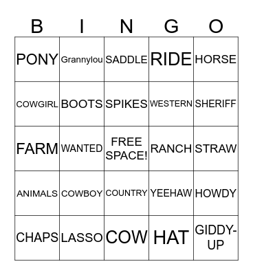Camp Grannylou Western Style Bingo Card