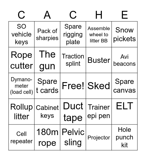 Cache Bingo! Bingo Card