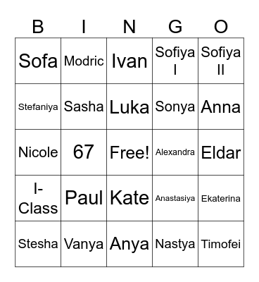 I - CLASS Bingo Card