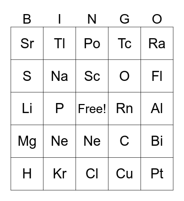 Periodic  Table Bingo Card